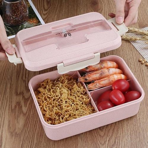 Hộp Đựng Cơm Lúa Mạch 3 Ngăn Kèm Đũa Thìa Inox Cao Cấp