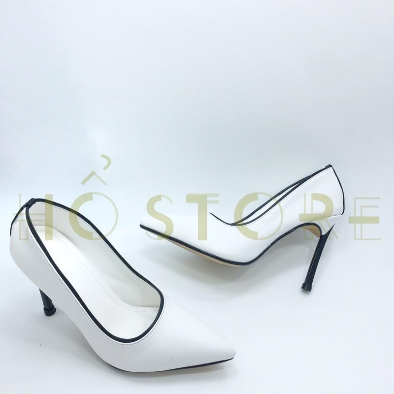 Sandal nữ giày cao gót bít mũi gót nhọn cao 9p màu trắng