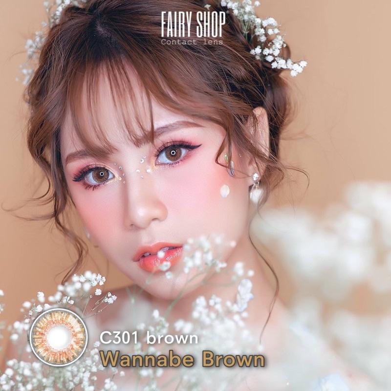 Áp Tròng Cao Cấp Wannabe Brown C301 14.0mm - Kính Áp Tròng FAIRY SHOP CONTACT LENS độ 0 đến 6