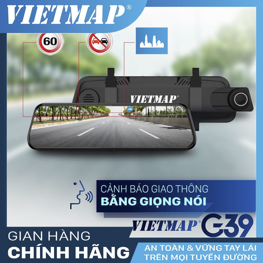 Vietmap G39 - Camera hành trình Dạng gương TRÀN VIỀN điện tử thông minh  - HÀNG CHÍNH HÃNG