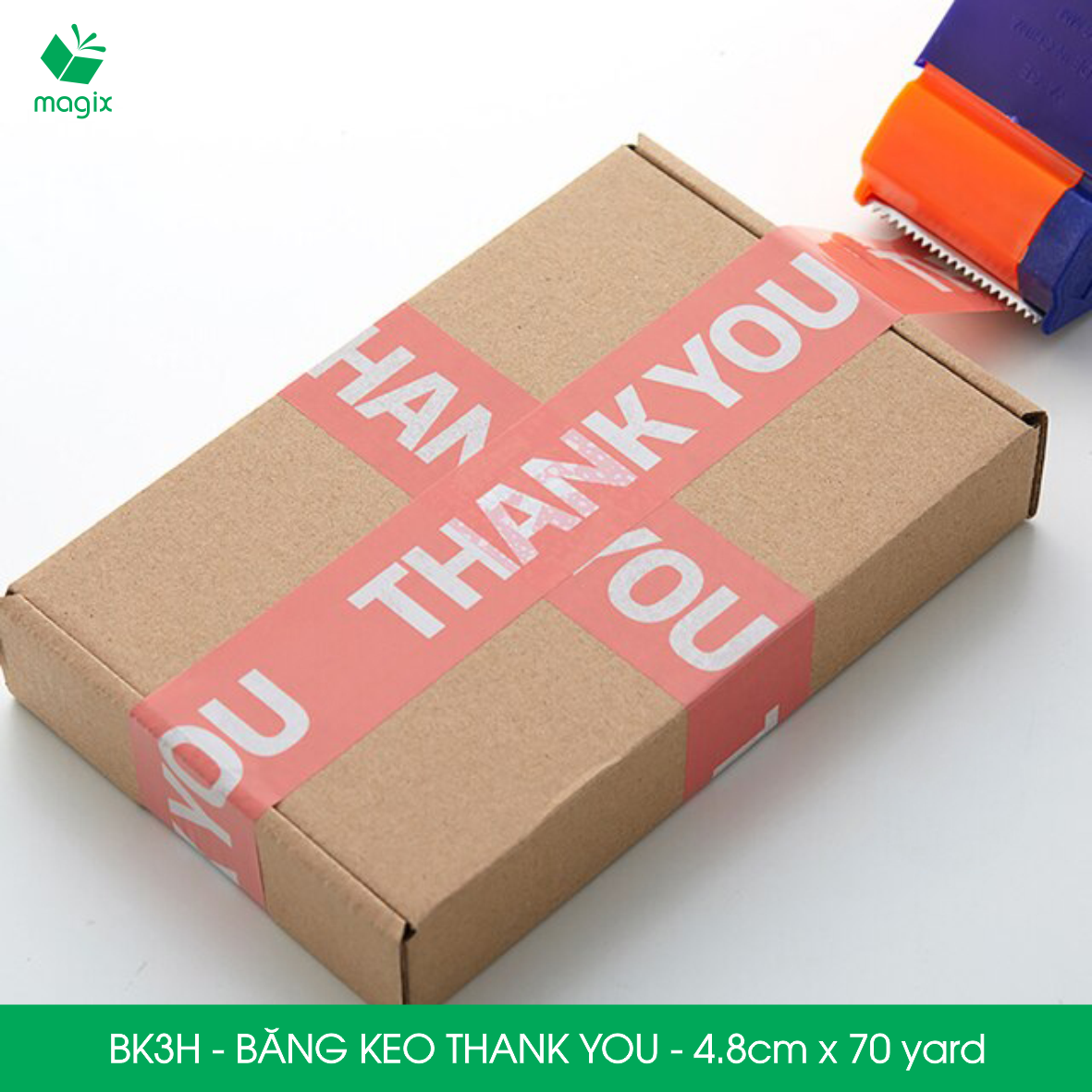 BK3H - 12 Cuộn băng keo in chữ THANK YOU 4.8cm x 70yard băng dính niêm phong hàng dễ vỡ