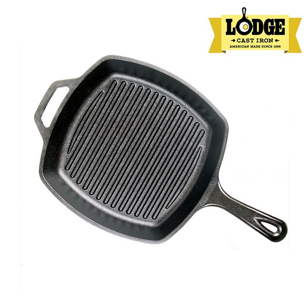 Chảo gang nướng Lodge tay cầm có rãnh, vuông 26.7cm, L8SGP3.Chảo dùng nướng, chiên, xào, áp chảo.