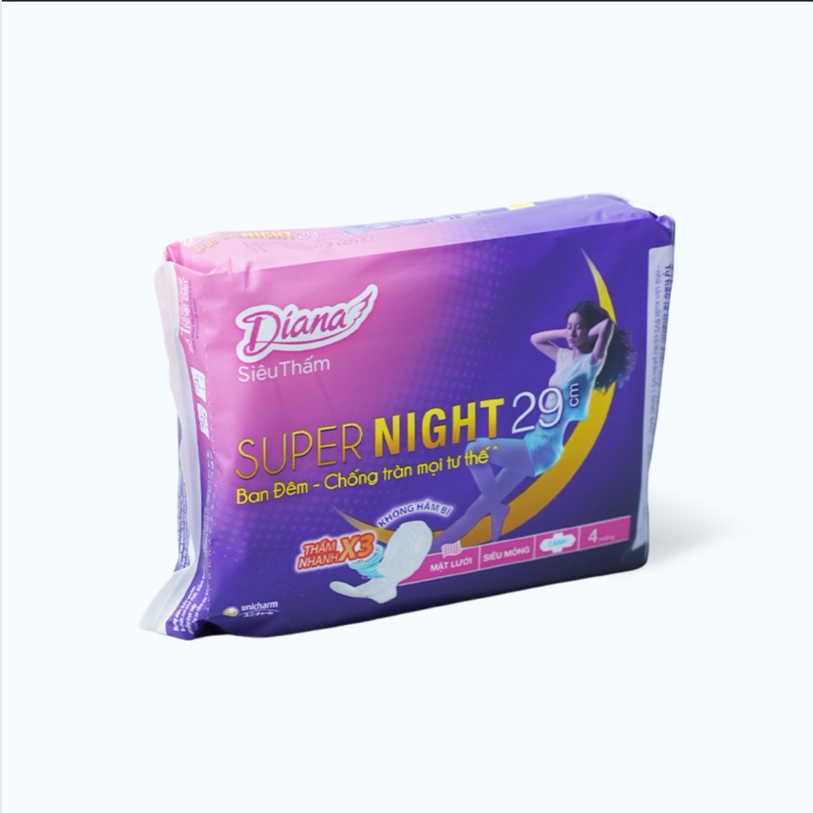 Băng vệ sinh ban đêm Diana Super Night 29cm (4 miếng/gói)