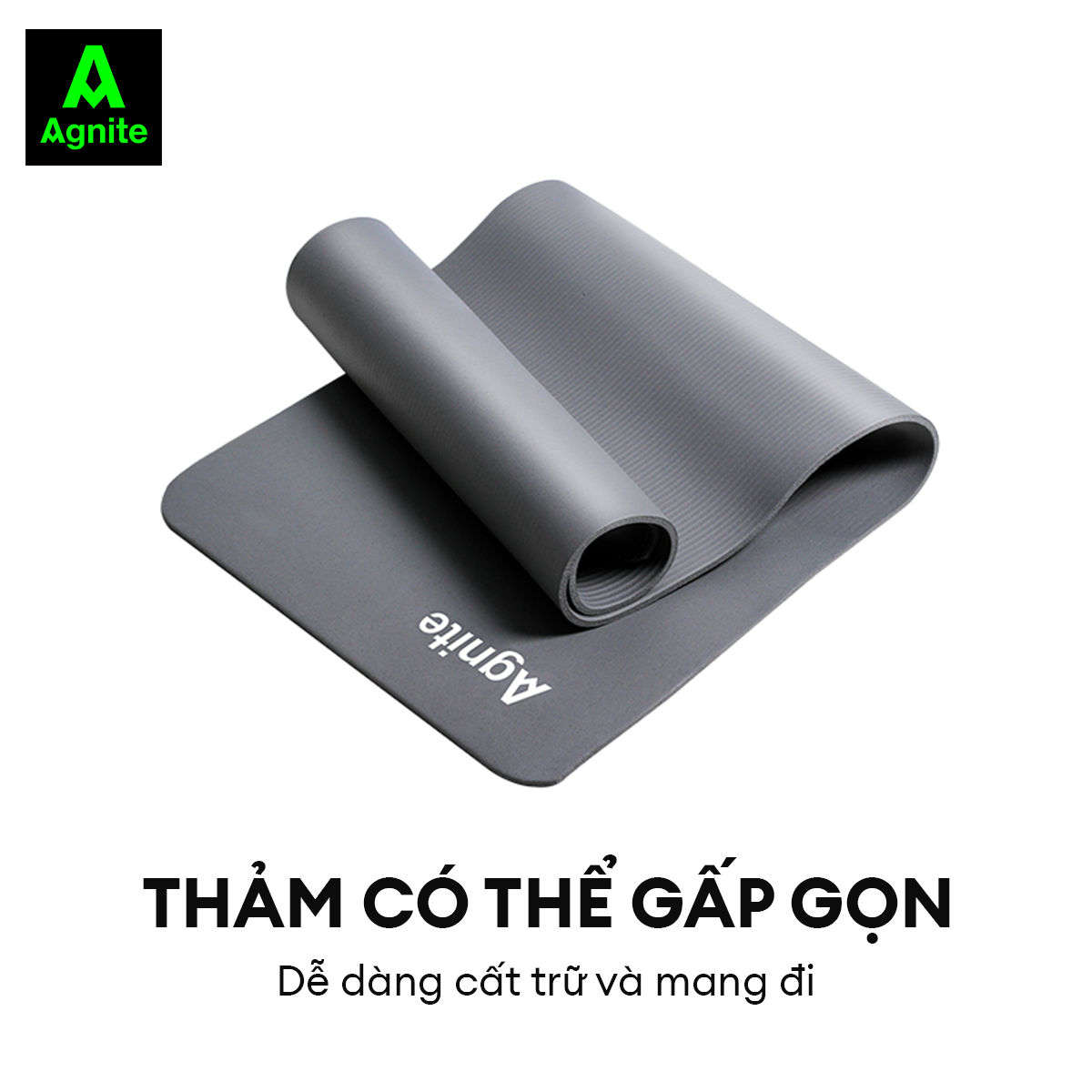 Thảm YOGA chính hãng Agnite dày 10mm, chất liệu NBR mềm mại và chống nước dễ dàng vệ sinh, lau giặt - ER201