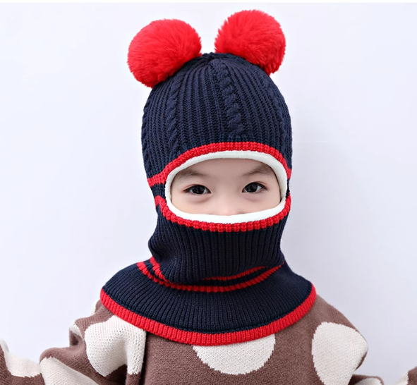 Mũ len liền khăn cao cấp cho bé trai và bé gái, nón len quả bông mẫu mới