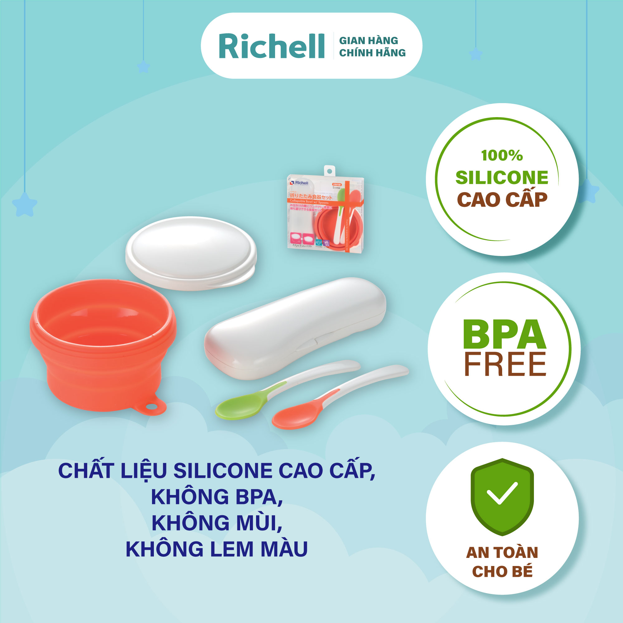 Chén ăn dặm gấp gọn kèm muỗng Richell Nhật Bản | Baby