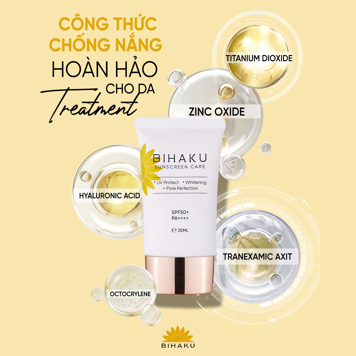 Bộ đôi chống nắng dưỡng trắng da PREMIUM COLLAGEN hộp 30v và BIHAKU SUNSCREEN CARE SPF50+ PA++++ tuýp 35ml giúp hạn chế vấn đề cháy nắng và dưỡng trắng chống lão hóa