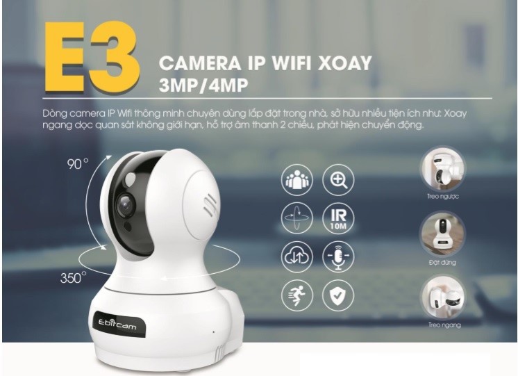 Camera Ip Wifi EbitCam E3 ( 4.0 MP )  - Đàm thoại 2 chiều - Hàng nhập khẩu