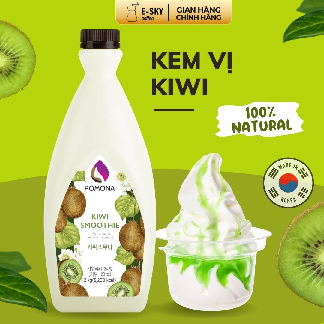 Mứt Kiwi Pomona Kiwi Smoothie Nguyên Liệu Pha Chế Hàn Quốc Chai 2kg