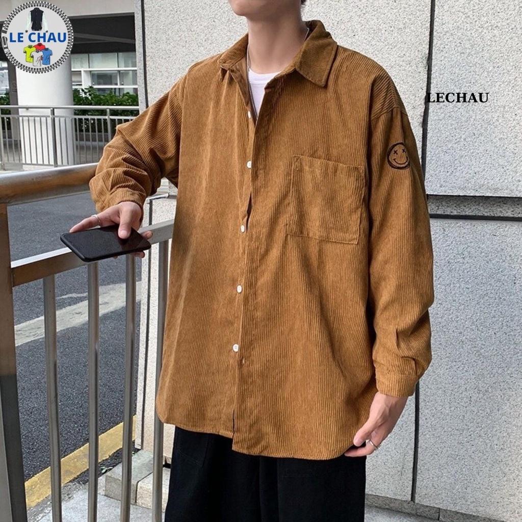 Áo khoác sơ mi nam nữ ulzzang streetstyle thêu icon siêu cute Jacket nhung unisex form rộng hottrend - Hồng &lt; 60kg