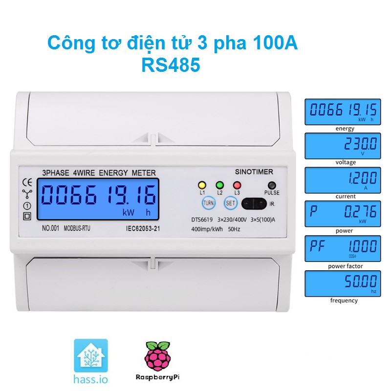 Công tơ 3 Pha 6 Thông Số 100A Modbus RTU RS485