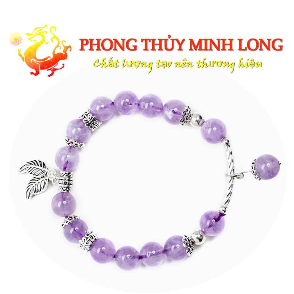 Vòng đá. Thach Anh Tím chất lượng 5A phối charm bạc thái lá nhỏ hợp mệnh Hỏa và Thổ