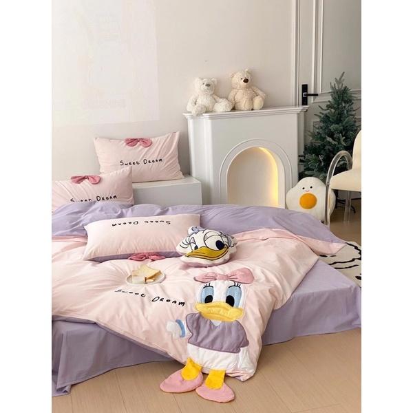 Bộ Chăn Ga Gối Cotton Linen Disney Hàng Nhập Khẩu 5 Món Hoạt Hình Disney Dễ Thương