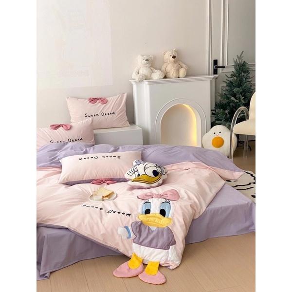 Bộ Chăn Ga Gối Cotton Linen Disney Hàng Nhập Khẩu 5 Món Hoạt Hình Disney Dễ Thương