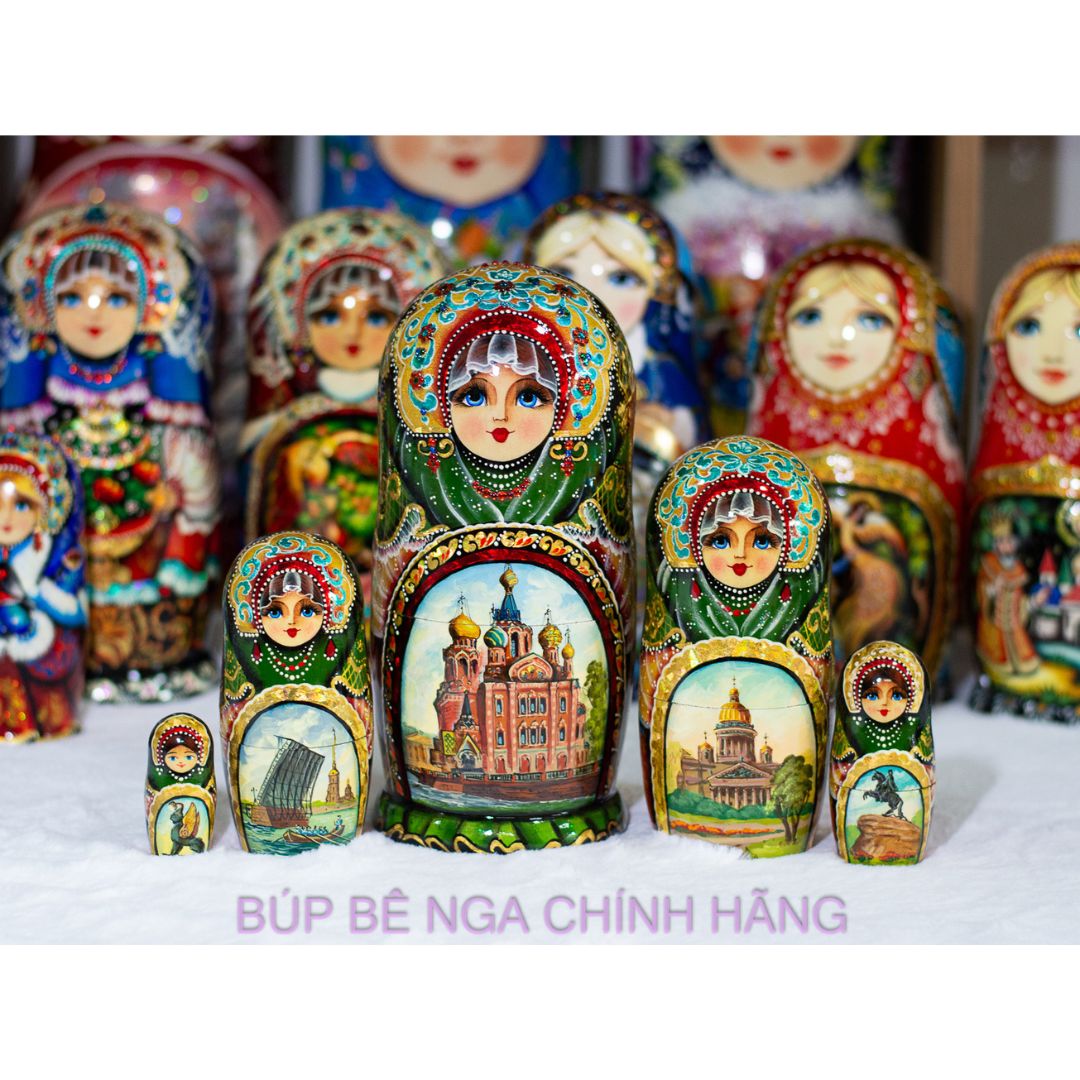 BỘ BÚP BÊ NGA MATRYOSHKA CAO CẤP 5 LỚP 18CM "PHONG CẢNH NƯỚC NGA" RẤT ĐẸP VÀ SANG TRỌNG