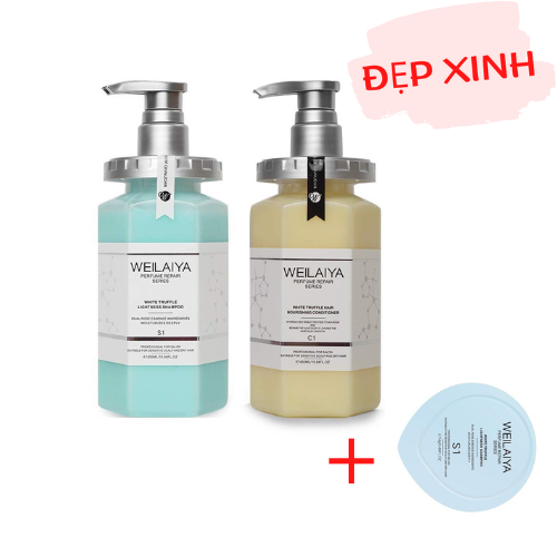 Bộ dầu gội - xả phục hồi đa tầng Nấm Truffle Weilaiya 450ml Tặng kèm Set Dầu Gội Xả Mini Tinh Gừng Weilaiya