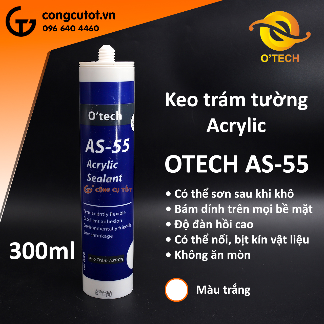 Keo trám tường màu trắng sơn được Acrylic Otech AS-55