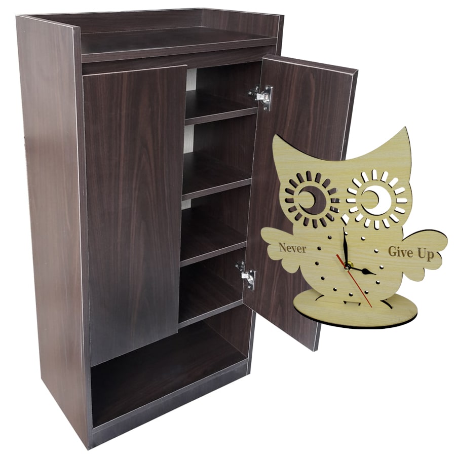 Tủ giày MDF 58cm Màu Nâu Đen + Đồng hồ Handmade Decor độc đáo