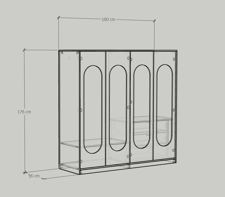 [Happy Home Furniture] SWEETY, Tủ quần áo 4 cửa mở, 180cm x 56cm x 176cm ( DxRxC), TCM_066