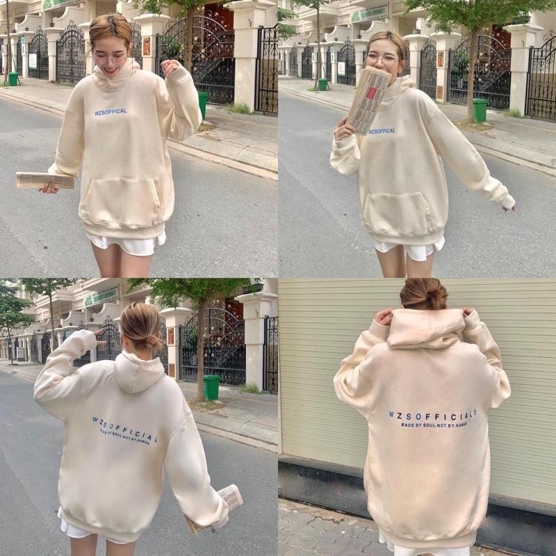 áo Hoodie nỉ WZS màu kem unisex ảnh thật SSSTore ( nam nữ mặc đều được