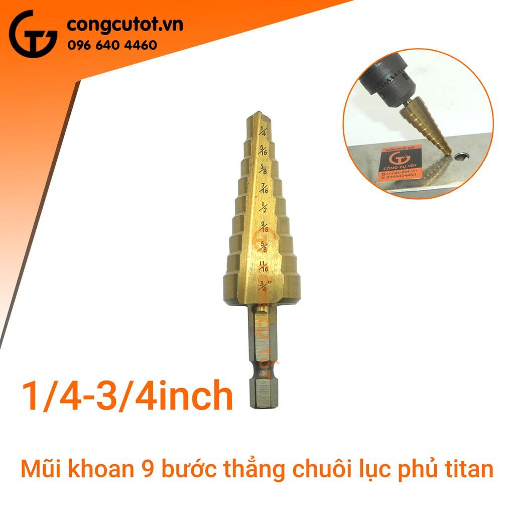 Mũi khoan bước thẳng HSS 4241 hệ inch phủ titan chuôi lục