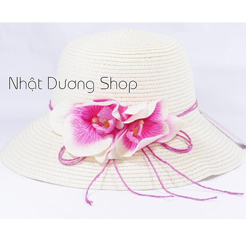 Nón đi biên nữ mùa hè găn bông hoa lan cực dễ thương phù hợp cho các bạn nữ đi chơi và đi du lịch