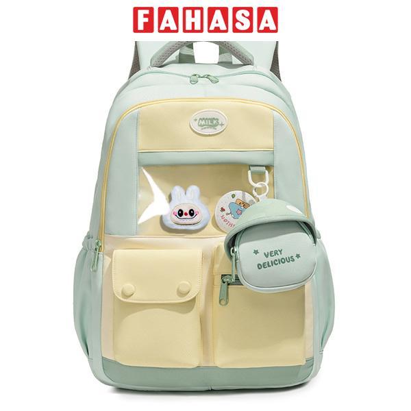 Ba Lô Thời Trang Kèm Huy Hiệu Hoạt Hình - Omaska 9628# - Màu Xanh Lá