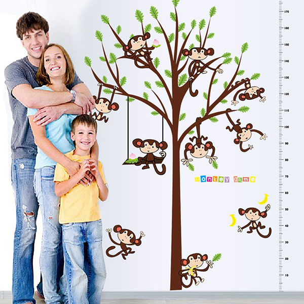 Decal Dán Tường Thước Đo Khỉ Con Binbin TD26 (182 x 125 cm)