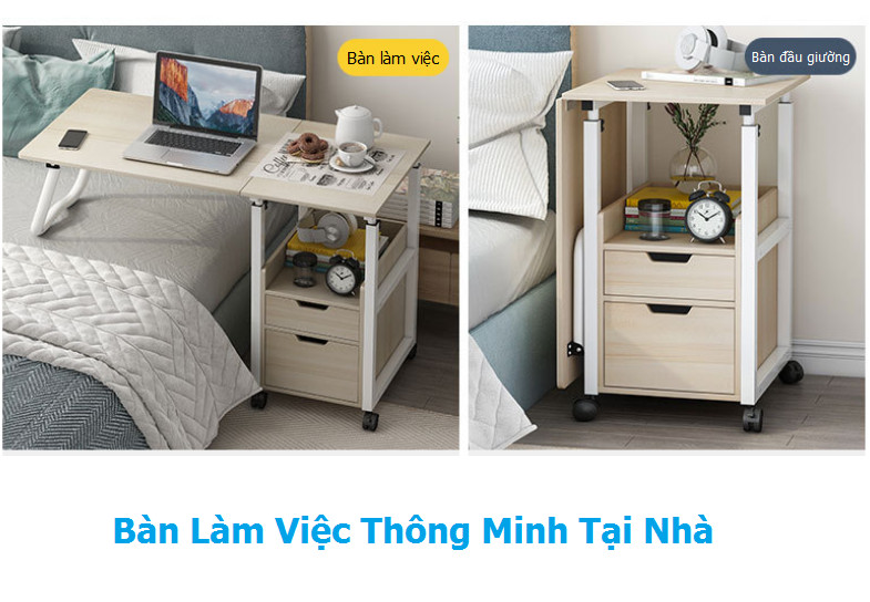 Bàn Làm Việc Tại Nhà Gấp Gọn, Có Ngăn Kéo Để Đồ Và Bánh Xe Di Chuyển - Bàn Học Sinh Tại Nhà