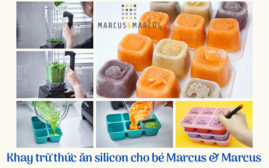 Khay silicon trữ đông đồ ăn dặm cho bé Marcus &amp; Marcus - Lucas (60ml x 6 ngăn)