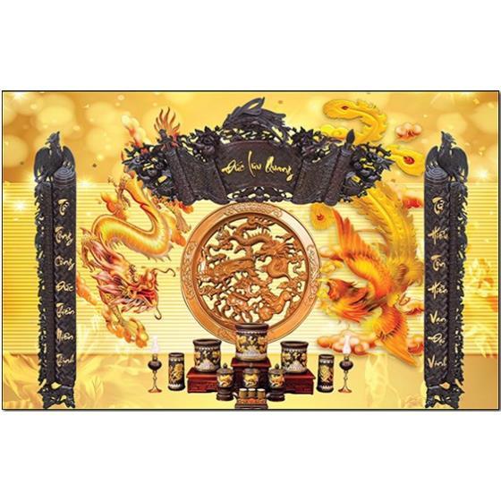 Hình mâm ngũ quả, liễng thờ, trang trí phía sau bàn thờ, rồng phụng đèn thờ câu đối trang trí dán sau bàn thờ gia tiên