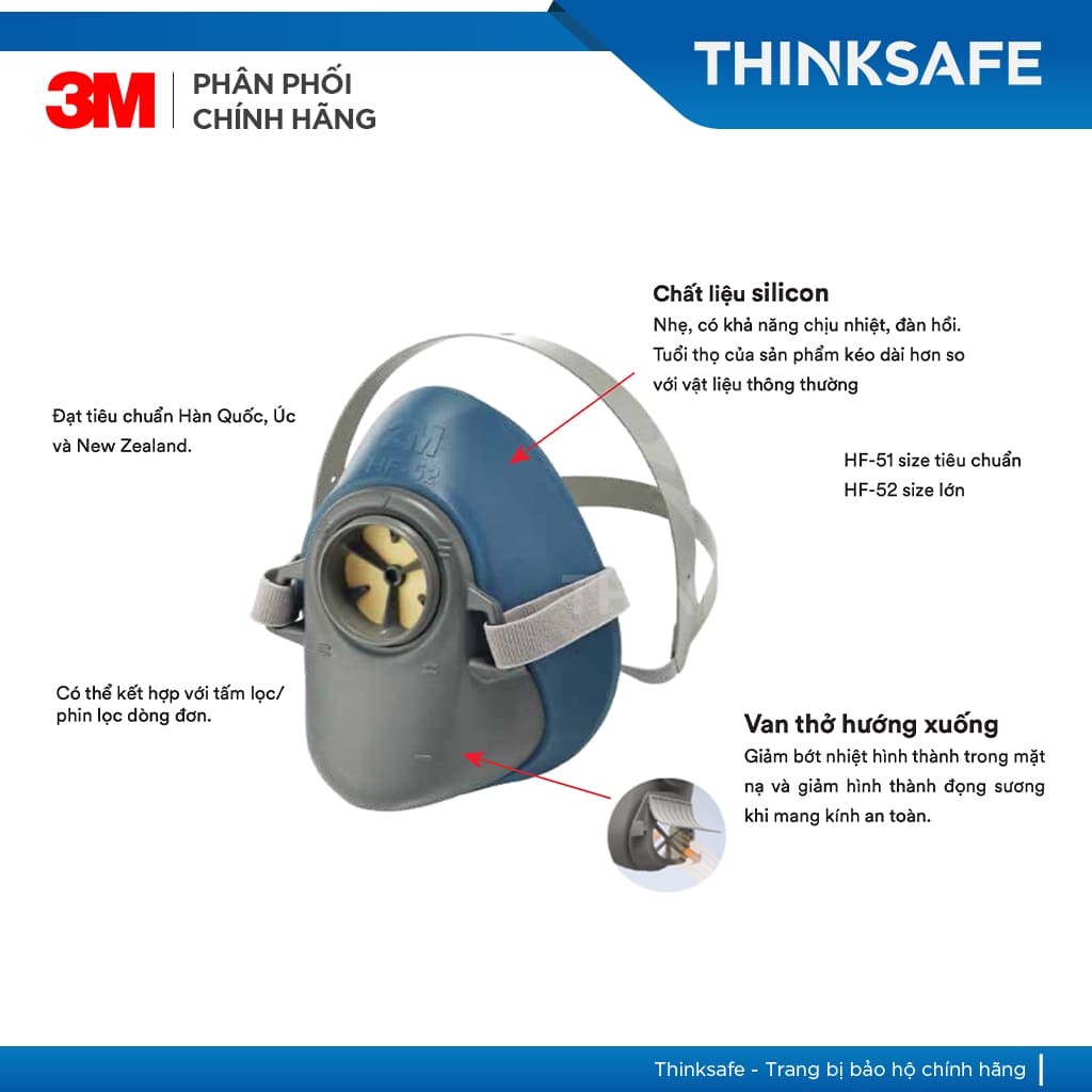 Mặt nạ phòng độc 3M Thinksafe, phòng độc, chuyên phòng dịch, chống giọt bắn, lọc bụi mịn, khói hàn, xịt sơn - HF52/3700K