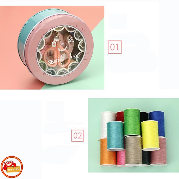 Hộp kim chỉ khâu vá đa năng dáng tròn bằng kim loại