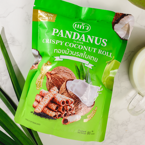 Bánh Kẹo Ăn Vặt Cuộn Dừa Thái Lan Kaew Vị Lá Dứa Thơm Dịu