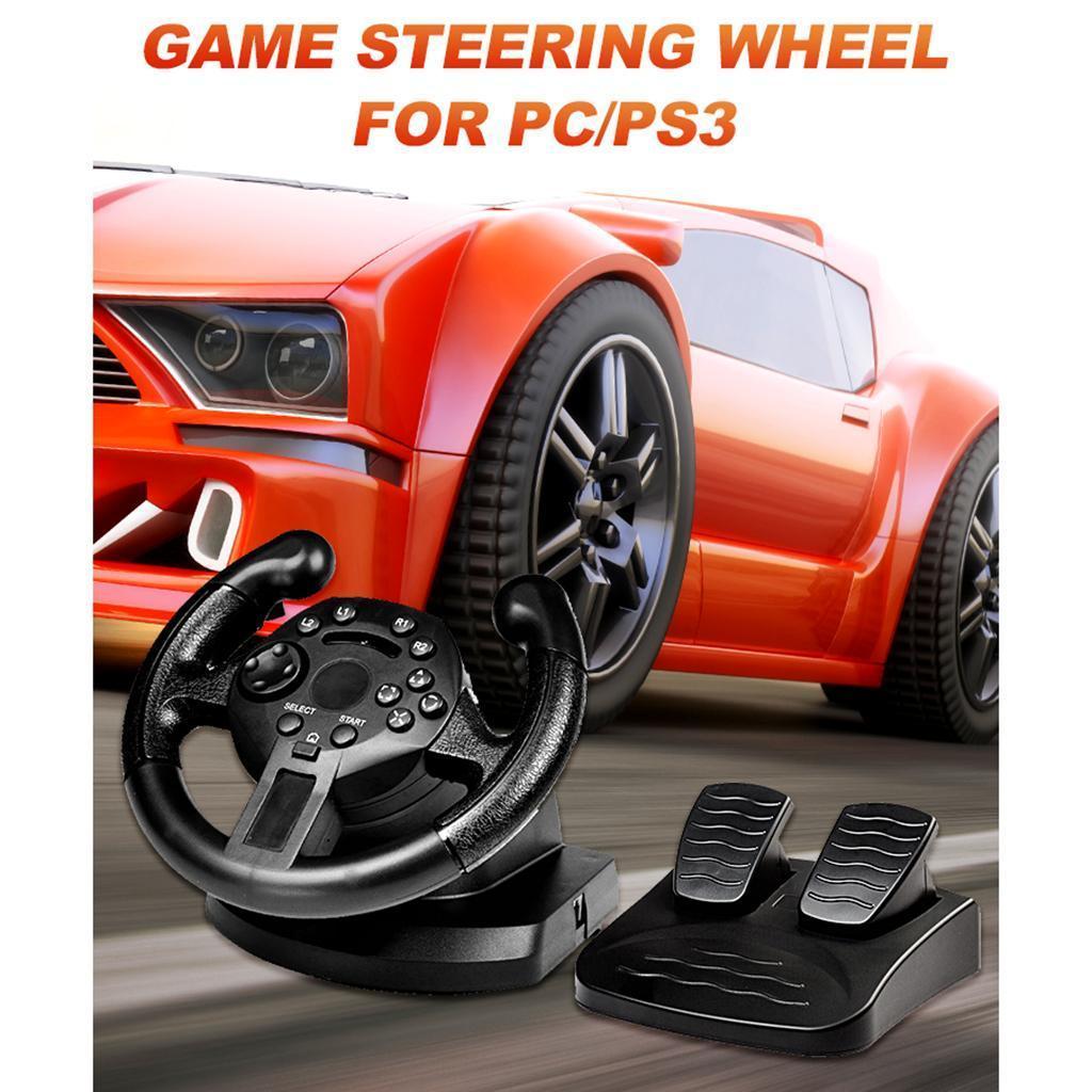 Gaming Vibration Racing Steering Wheel and Brake Pedals Kit for PS3/PC USB Black