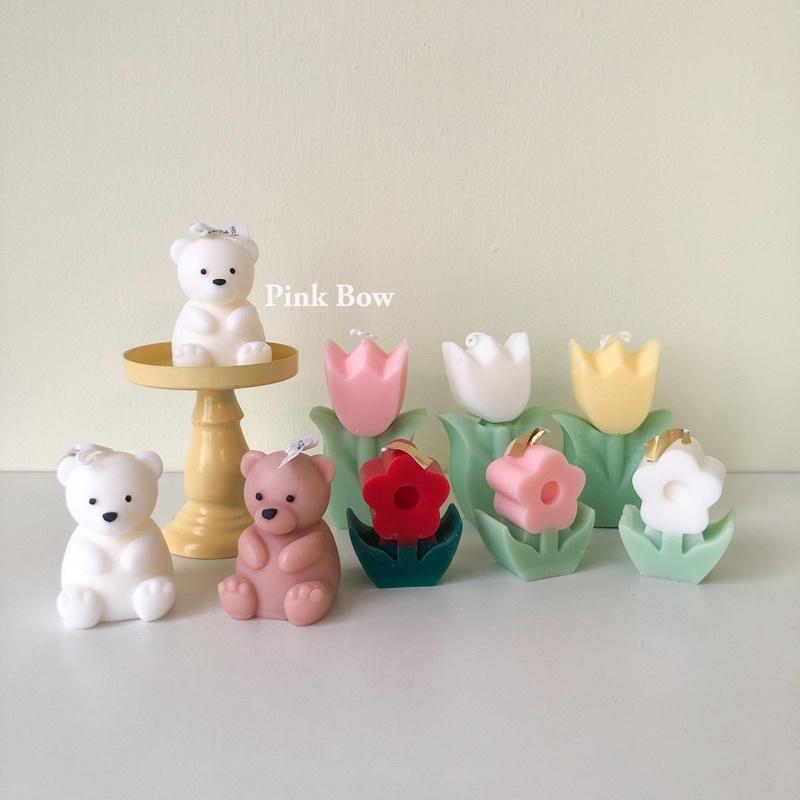 Nến thơm Mini phòng tinh dầu thư giãn hình con Gấu | Bông hoa HỒNG, DAISY, TULIP, CAMELLIA, ROSE mini 3-5-7-8cm đủ màu