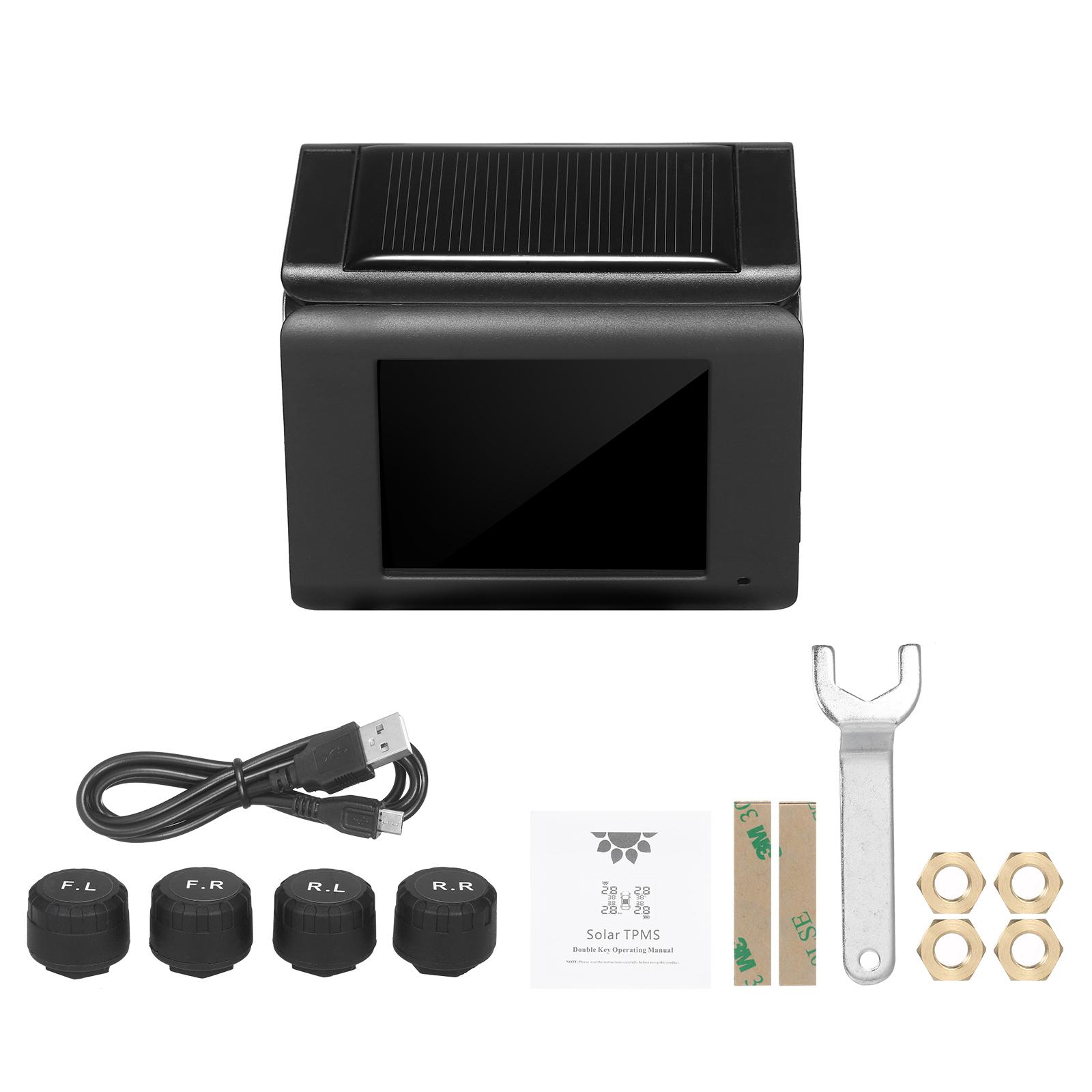 Tire Pressure Monitoring System Solar Charge 7 Alarm Modes Full-Color Screen Foldable Design with 4 External Tmps Sensor