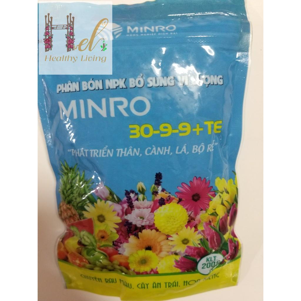 PHÂN BÓN HỖN HỢP NPK MINRO 30-9-9 LOẠI 200gr Trồng Rau Sạch Bằng Đất Sạch, Xơ Dừa