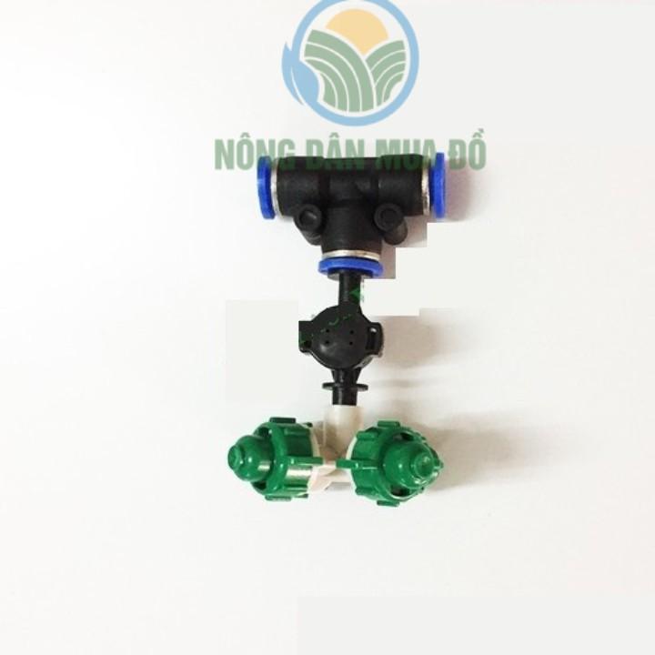 BÉC PHUN SƯƠNG 4 HƯỚNG TƯỚI LAN MÀU XANH NỐI T 8MM CÓ VAN CHỐNG RỈ- COMBO 10