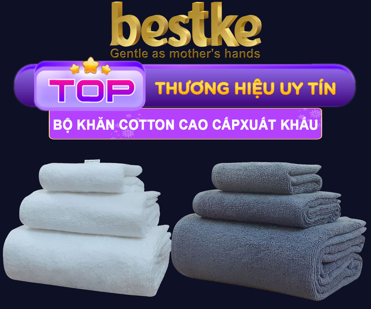 Bestke Khăn Mặt 100% Cotton, Mềm Mại và Siêu Thấm Hút Nước , COMBO 4 cái KT 28cm*48cm/cái, Màu Blue, towel factory