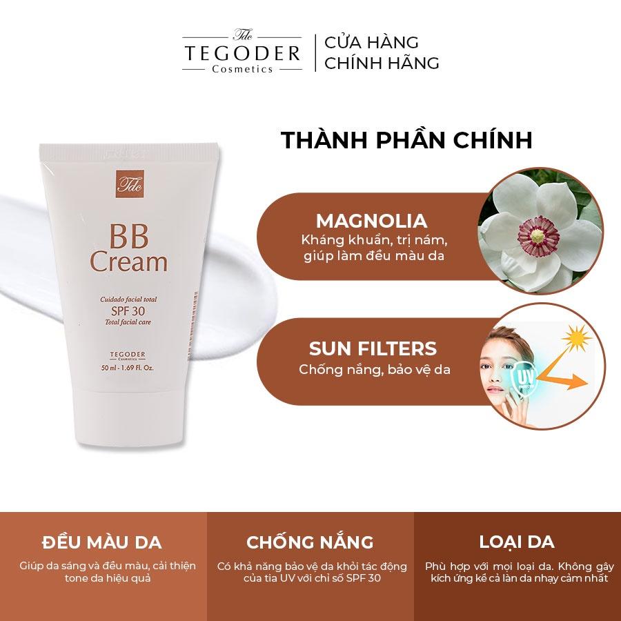 Kem chống nắng dạng kem nền che phủ hoàn hảo và bảo vệ da 2 trong 1 Tegoder BB cream SPF30 50 ml mã 4244