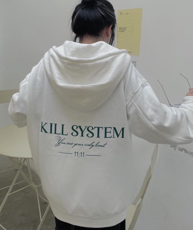 Áo khoác hoodie zip Basic màu trắng Kill System có nón nam nữ, vải nỉ bông phong cách unisex, Áo nỉ from rộng tay bồng hàng 2 lớp, Áo khoác hoodie zip basic oversize có nón nam nữ nỉ bông phong cách unisex KILL SYSTEM