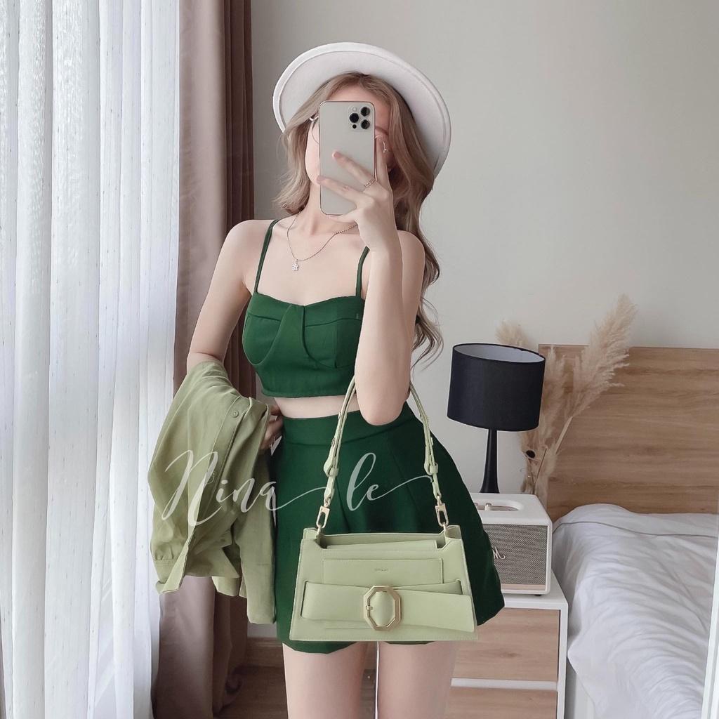 Sét bộ 3 món thời trang nữ áo khoác sơ mi kèm croptop 2 dây, phối quần đùi ống rộng thích hợp cho nàng dạo phố, đi biển