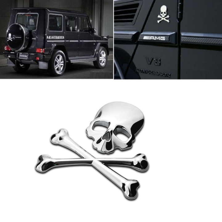 Sản phẩm Decal, tem trang trí hình đầu lâu Inox cao cấp dán ô tô/ Mã sản phẩm G70808