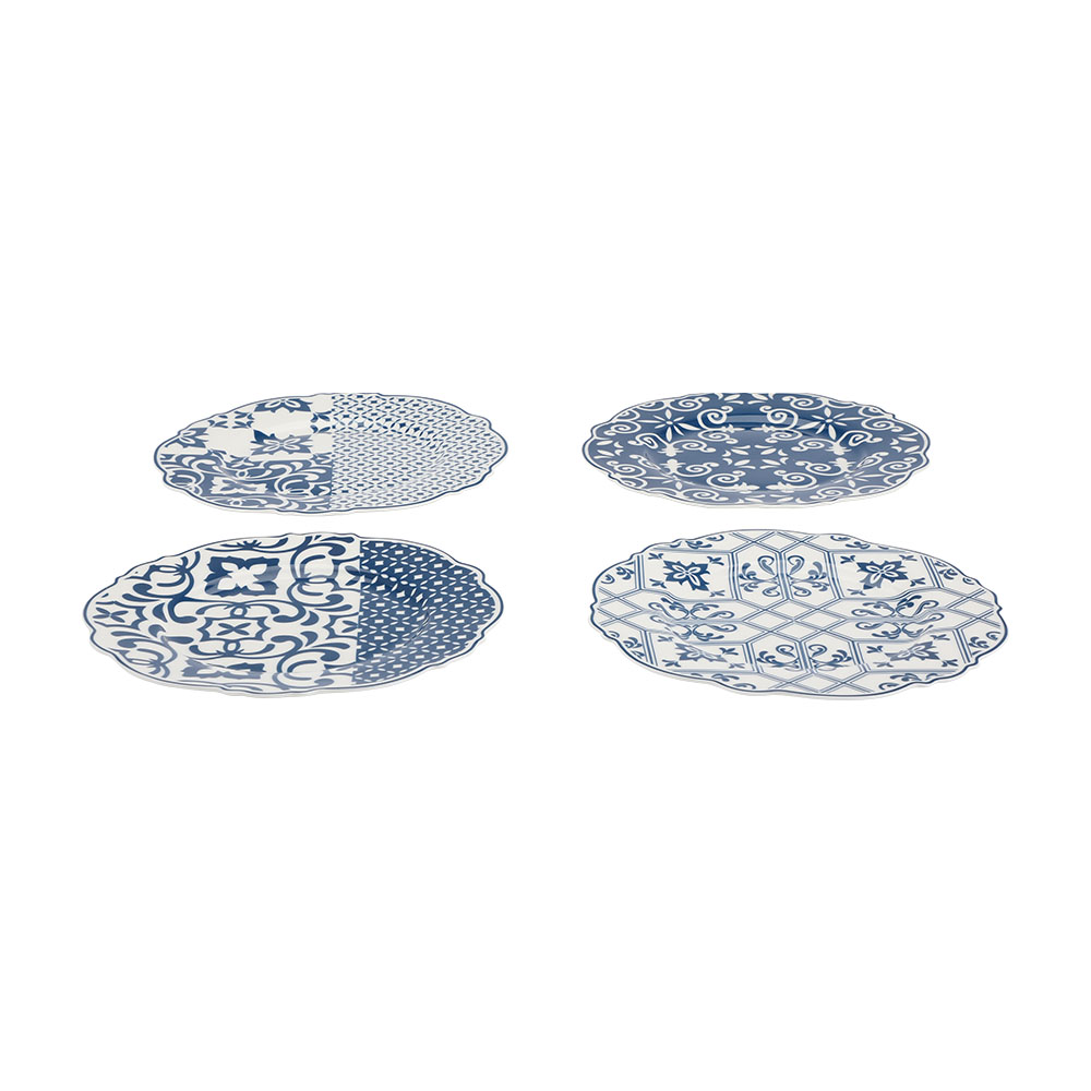 Bộ Dĩa BLUVY 4 Cái, Chất Liệu Xứ Xương, Hoạ Tiết Cổ Điển Màu Xanh Dương| Index Living Mall | Nội Thất Nhập Khẩu Thái Lan - Phân Phối Độc Quyền Tại Việt Nam
