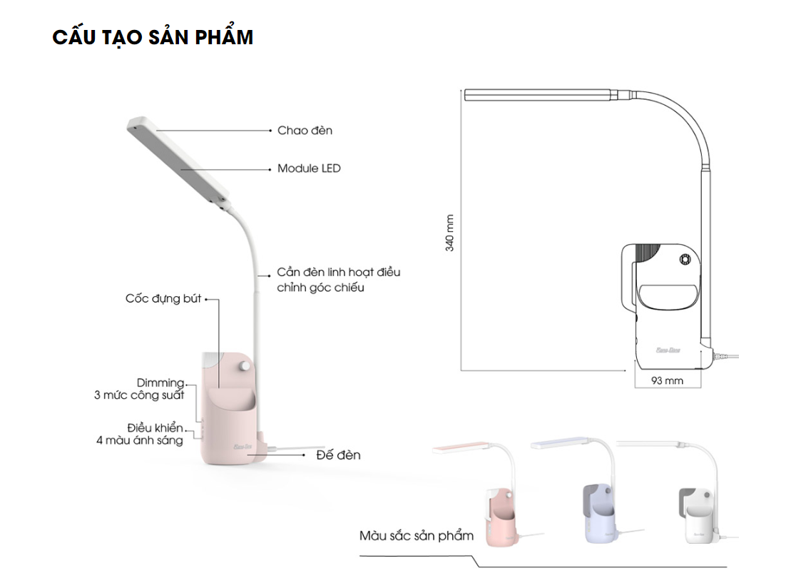 Đèn bàn, đèn học cảm ứng bảo vệ thị lực RD-RL-46, phong cách sáng tạo kết hợp hình voi và chim, cảm ứng trên thân đèn, đổi màu ánh sáng, tăng giảm cường độ sáng