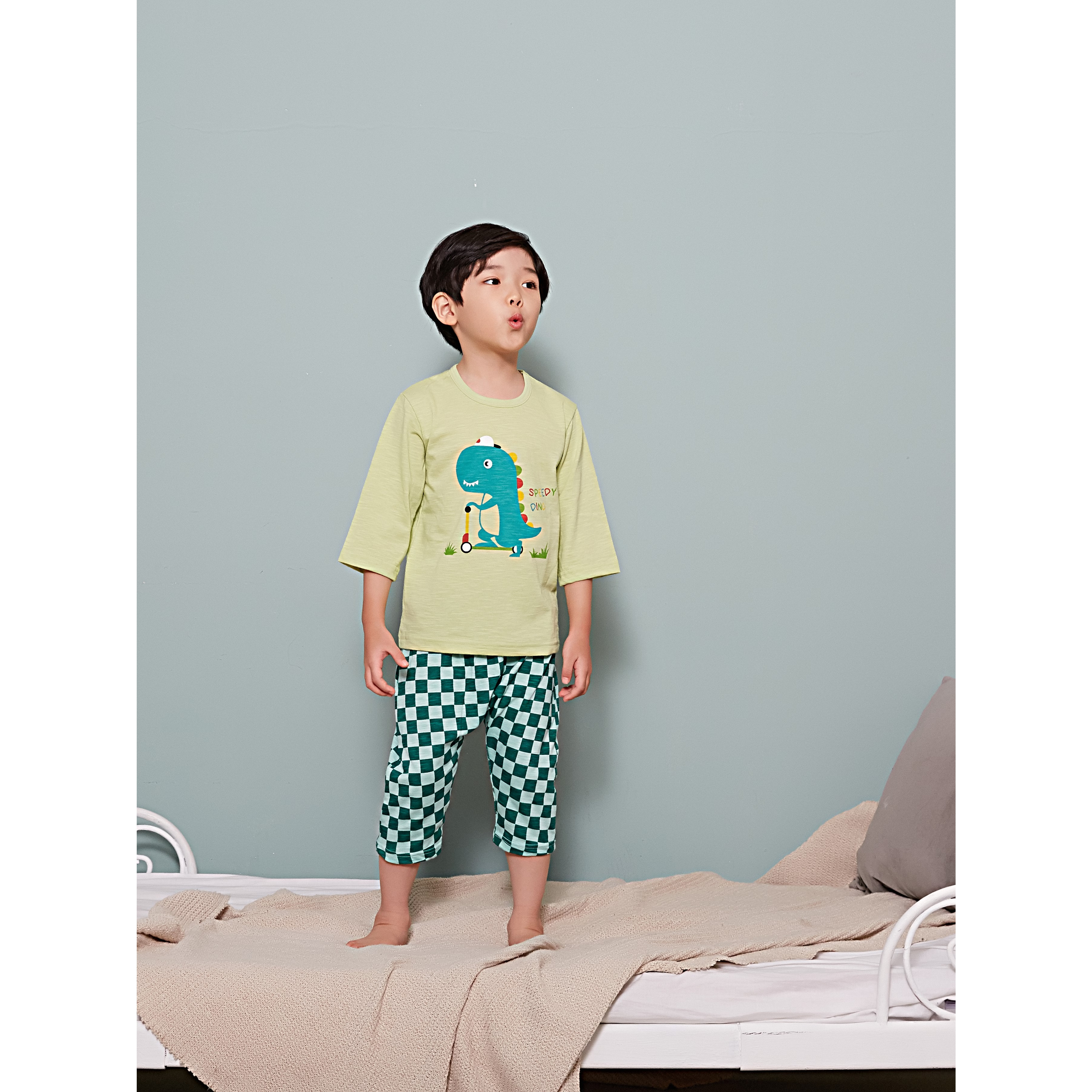 Bộ ngủ lửng cho bé Olomimi Hàn Quốc SS20 Speedy Dino  - 100% cotton