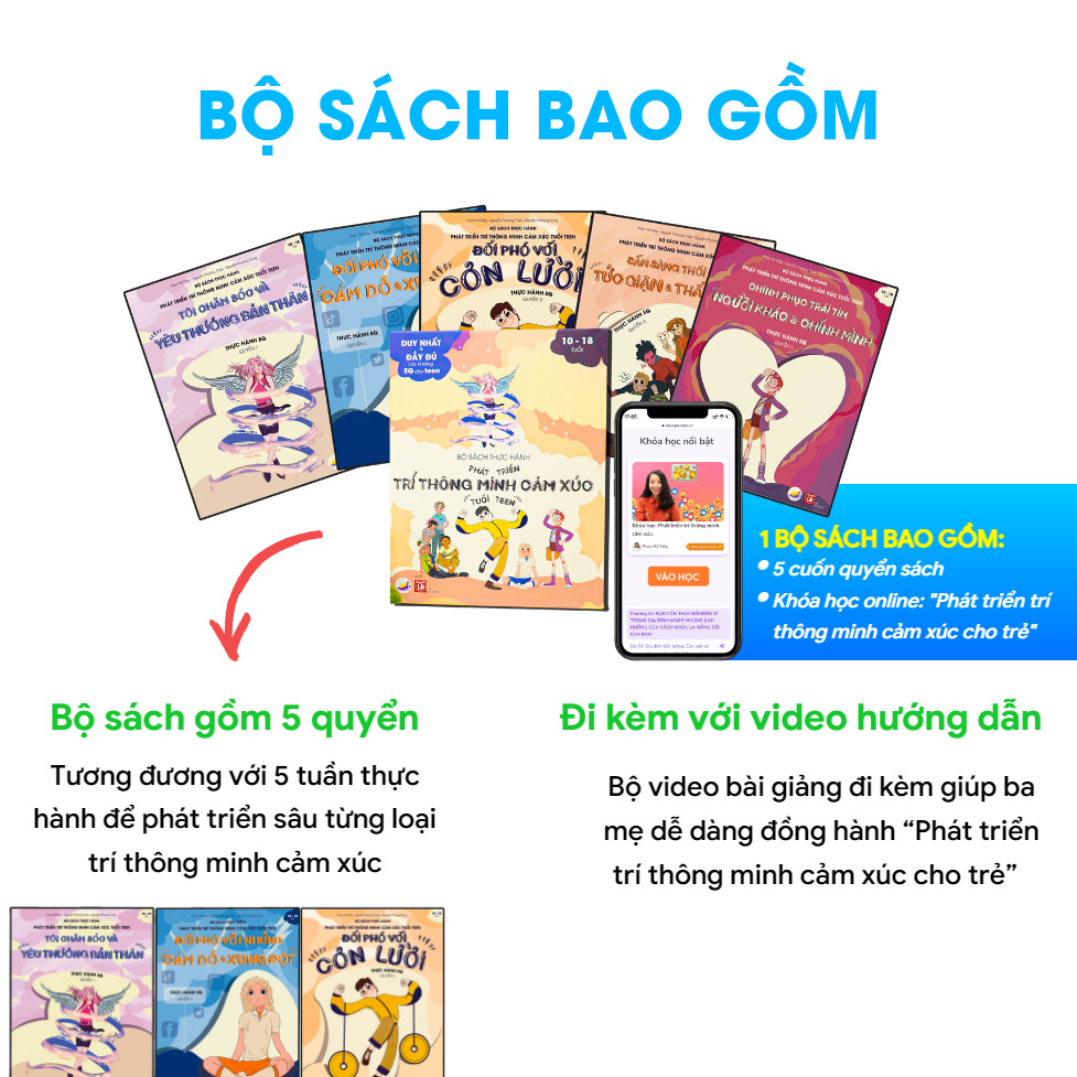 BỘ SÁCH THỰC HÀNH VÀ PHÁT TRIỂN TRÍ THÔNG MINH CẢM XÚC TUỔI TEEN | Dành cho các con từ 10 tuổi đến 18 tuổi 