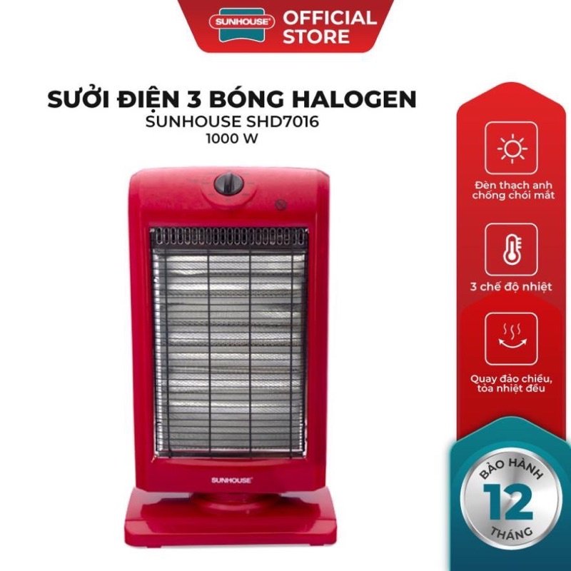 SƯỞI ĐIỆN 3 BÓNG HALOGEN SUNHOUSE SHD7016-hàng chính hãng