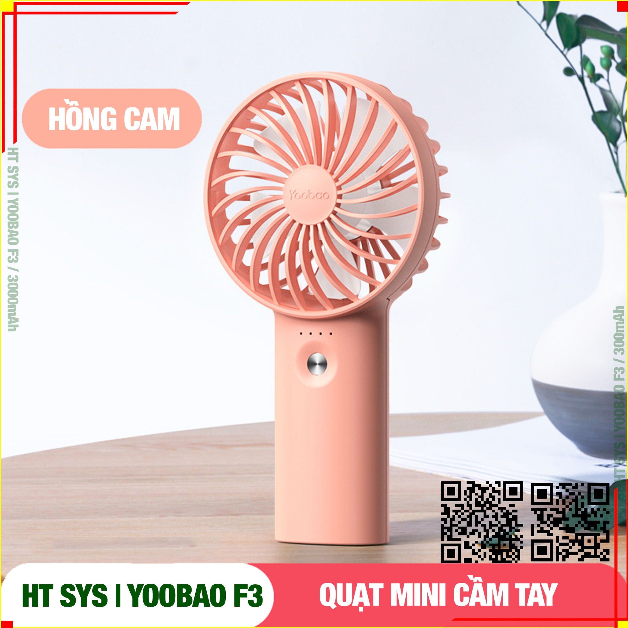 Quạt sạc tích điện mini cầm tay HT SYS- Yoobao - 3000mAh-03 cấp độ gió - Hàng Nhập Khẩu